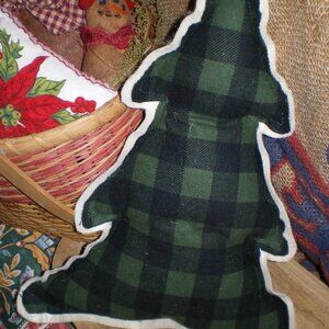 Handmade Primitive Farmhouse Green Plaid Stuffed Holiday Xmas Tree Pillow Tuck